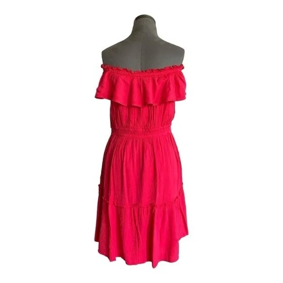 TOMMY BAHAMA Womens Dress S Fuchsia Pink Off Shoulder Ruffle Mini Rayon Modal - Picture 4 of 6